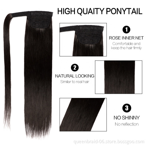 Long Straight Ponytail Hair Extension Tie Up Hair Piece Heat Resisting Fiber Synthetic Pony Tail Dark Brown Hairpiece